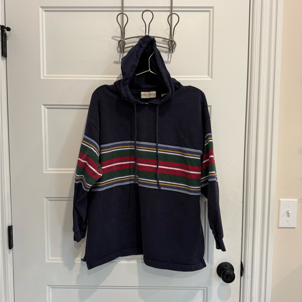 Marsh Landing Navy Hoodie with Multicolor Stripes